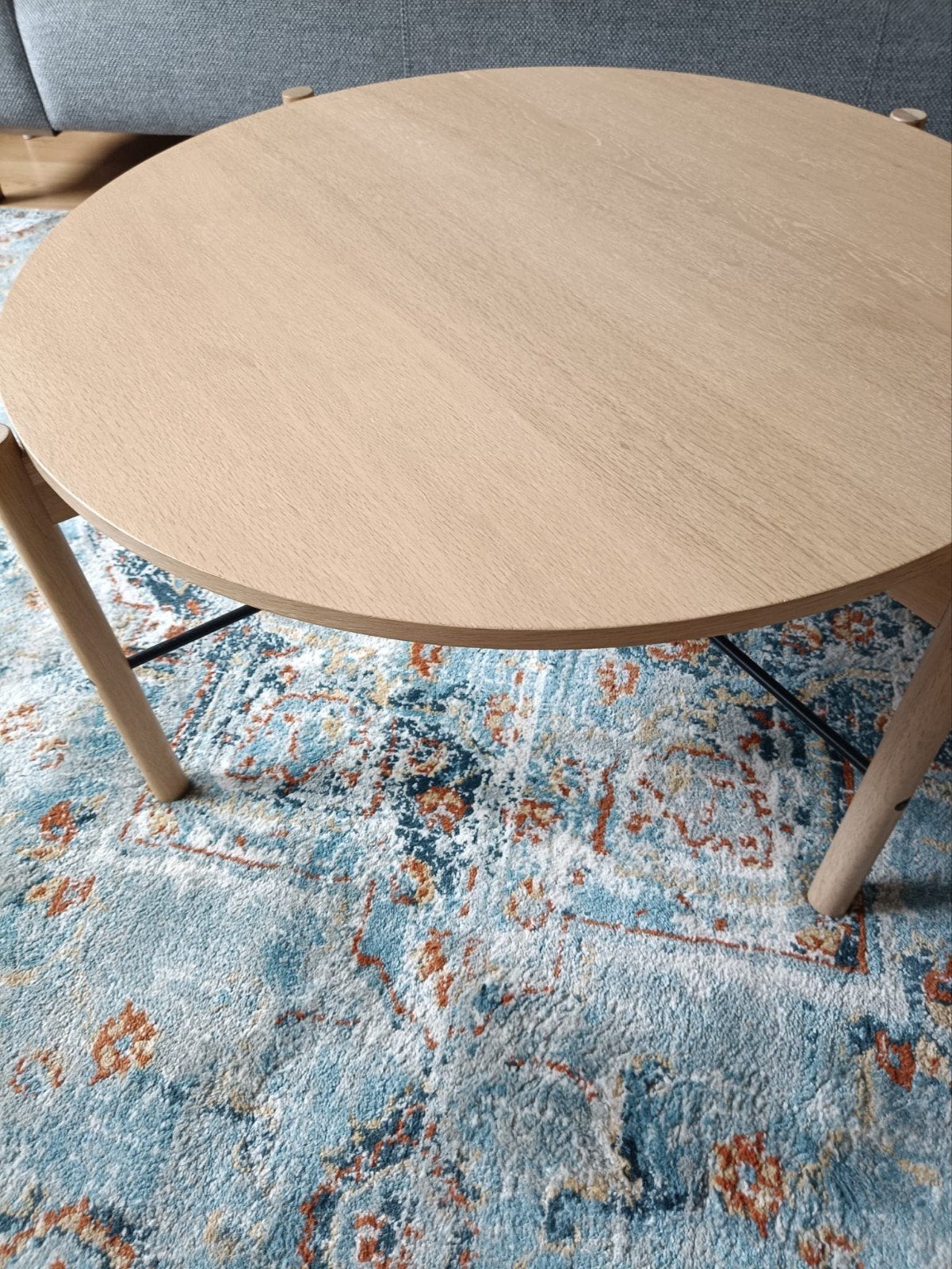Ronde eiken houten salontafel, Ophalen, 50 tot 100 cm, 50 tot 100 cm, Zo goed als nieuw