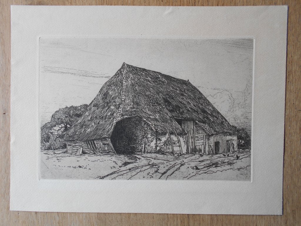 Ets Eugène Lücker Oude schuur in Heeze, Antiek en Kunst, Ets, Architectuur, Ophalen of Verzenden, Blanco verso