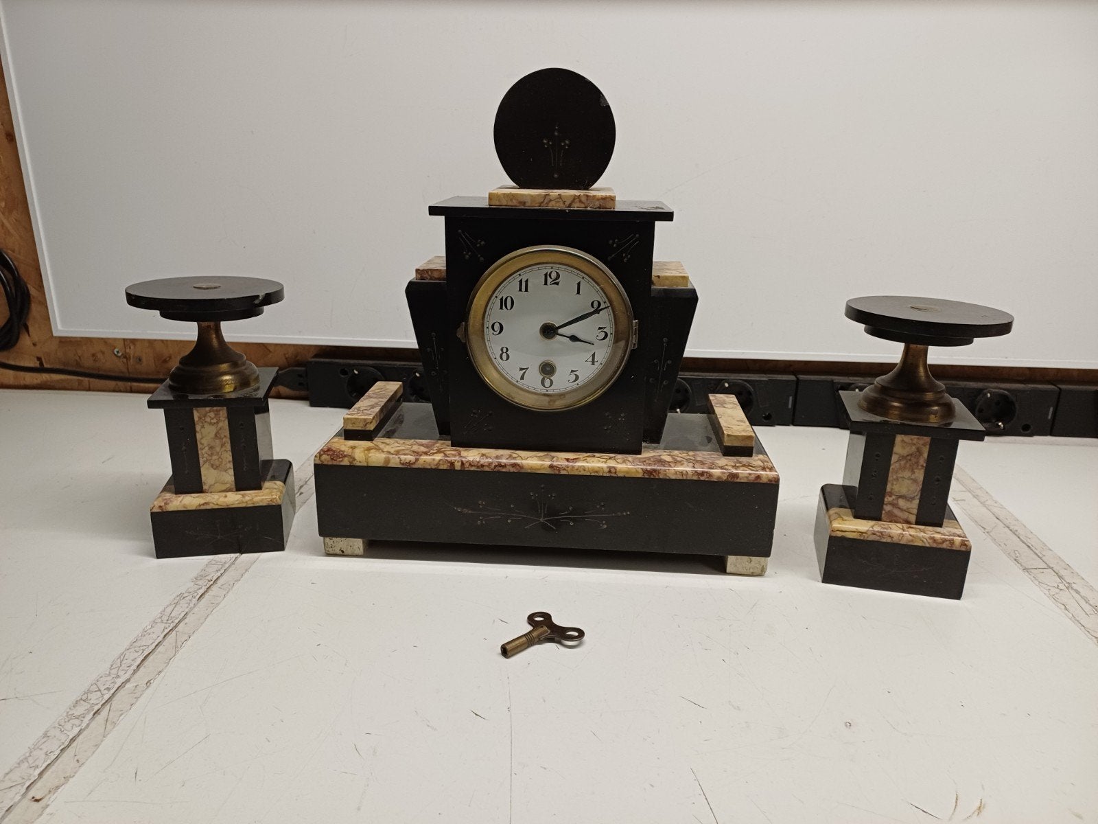 Art Deco Marmeren Pendule Set - Schoorsteengarnituur, Ophalen of Verzenden