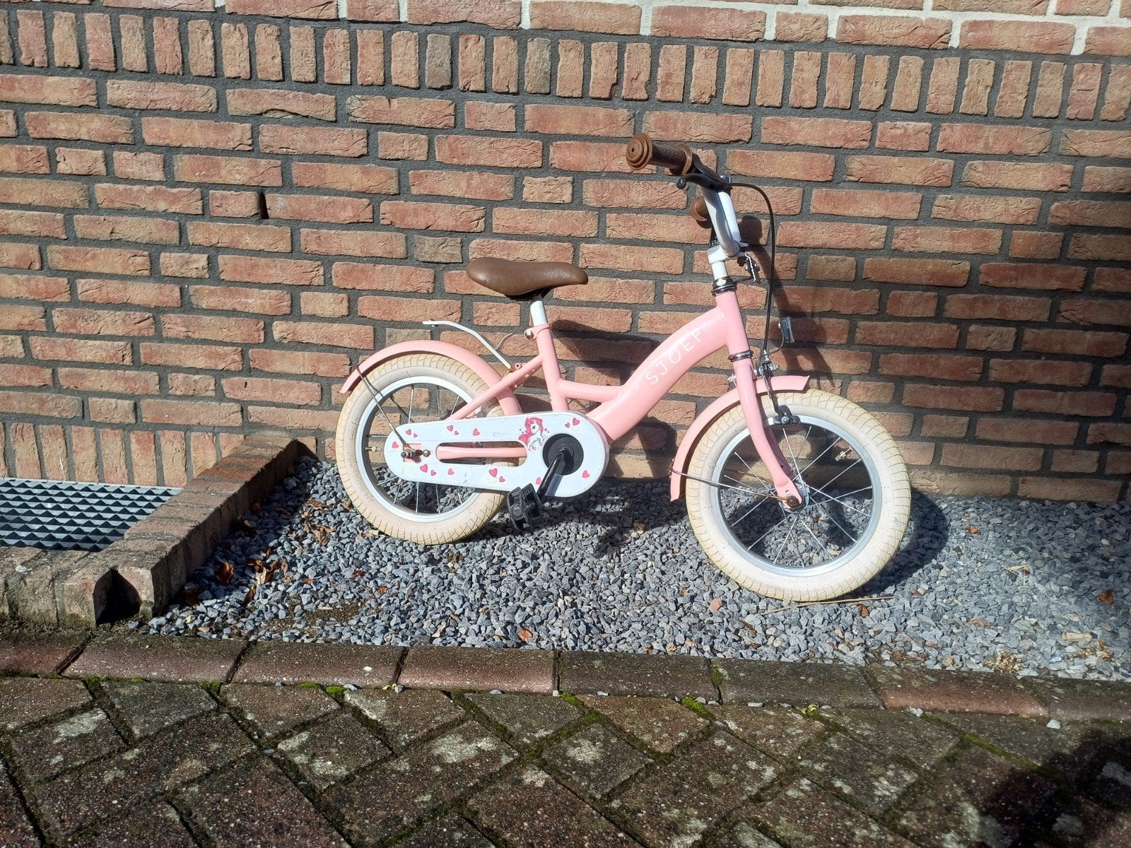 Roze kinderfiets met zijwieltjes - 14 inch, Ophalen, Zijwieltjes, Stoer, 16 tot 20 inch