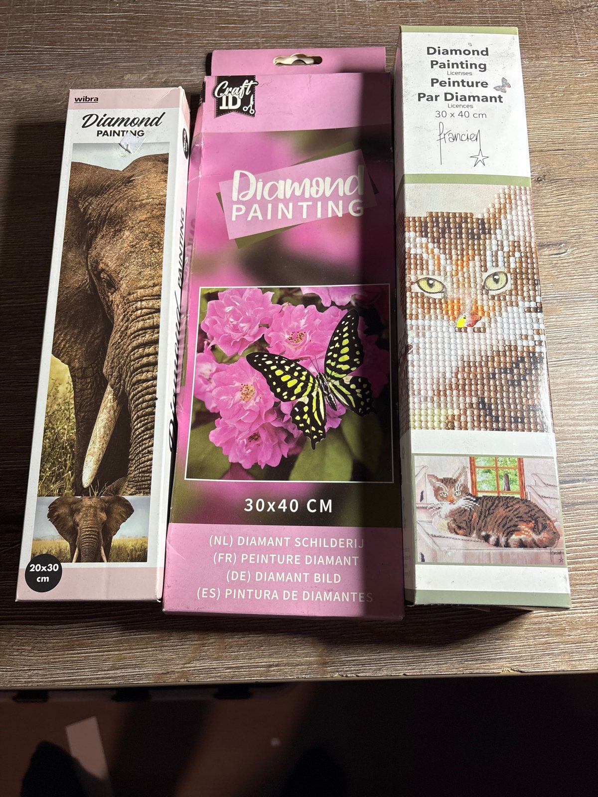 3 Diamond Painting pakketten - Olifant, Vlinder, Kat, Ophalen of Verzenden, Nieuw, Dieren, Diamond painting