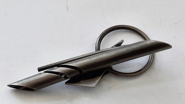 Modernistische sjaalring, abstract design in donker metaal, Ophalen, Zo goed als nieuw