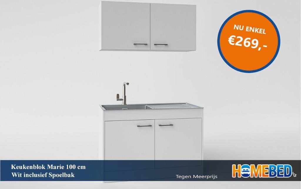 keuken nieuw 100 cm beste deal beste actie gewoon optop, Overige materialen, Wit, Nieuw, Enkelwandige keuken