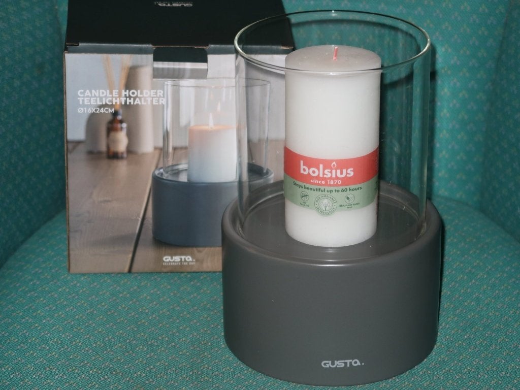 kaarshouder Gusta, windlicht met 60h. Bolsius kaars, NIEUW, Verzenden, Nieuw, Steen/keramiek, Kaars