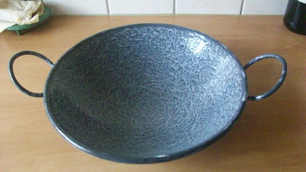 Grijsgewolkte emaille wok, Ophalen of Verzenden