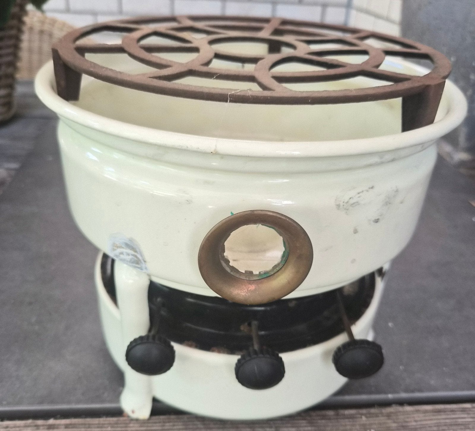 Vintage petroleumstel inclusief jerrycan met petroleum, Ophalen of Verzenden