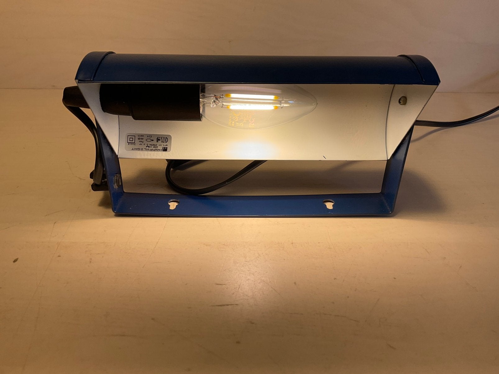 Vintage blauwe Happy Light wandlamp bedlampje leeslampje, Ophalen of Verzenden, Gebruikt