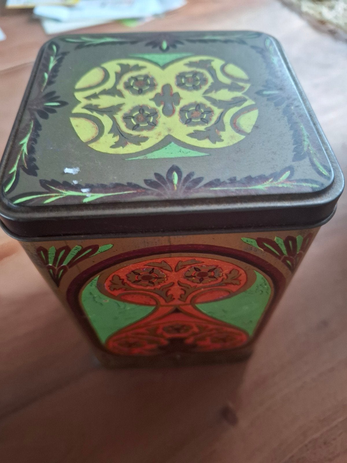 Artdeco, Vintage blikken trommel met landschap en patronen, Ophalen of Verzenden