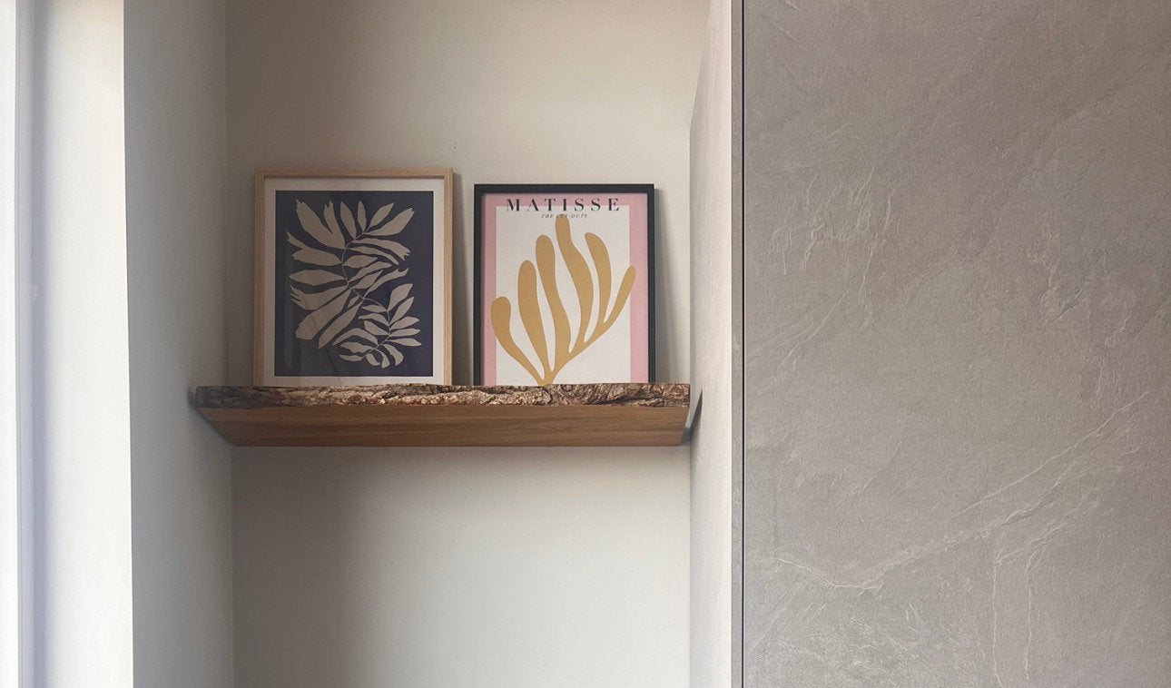 Zwevende wandplank met schors, Ophalen, Zo goed als nieuw