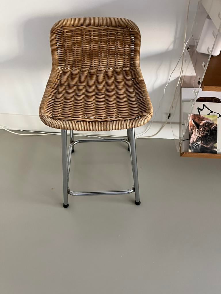 Dirk van Sliedrecht kruk - Rotan en Chroom, Huis en Inrichting, Stoelen, Ophalen, Zo goed als nieuw