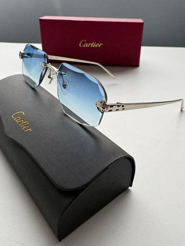 Cartier Zonnebril Diamond Cut Blauw Cartier Décor C Rimles, Ophalen of Verzenden, Nieuw, Zwart, Overige merken