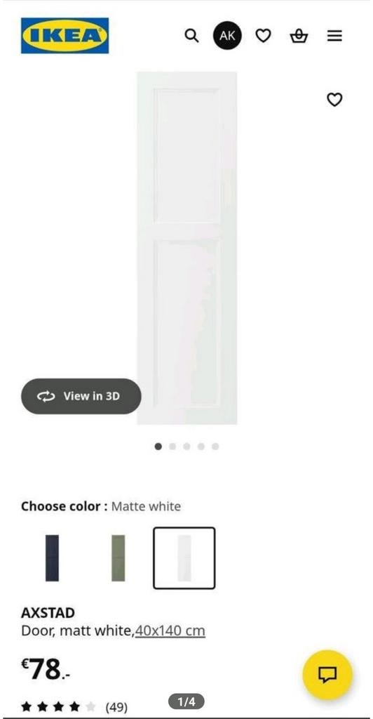 IKEA AXSTAD door matt white / 40x140 cm deur wit, Huis en Inrichting, Ophalen, Nieuw, 50 tot 100 cm, Minder dan 100 cm