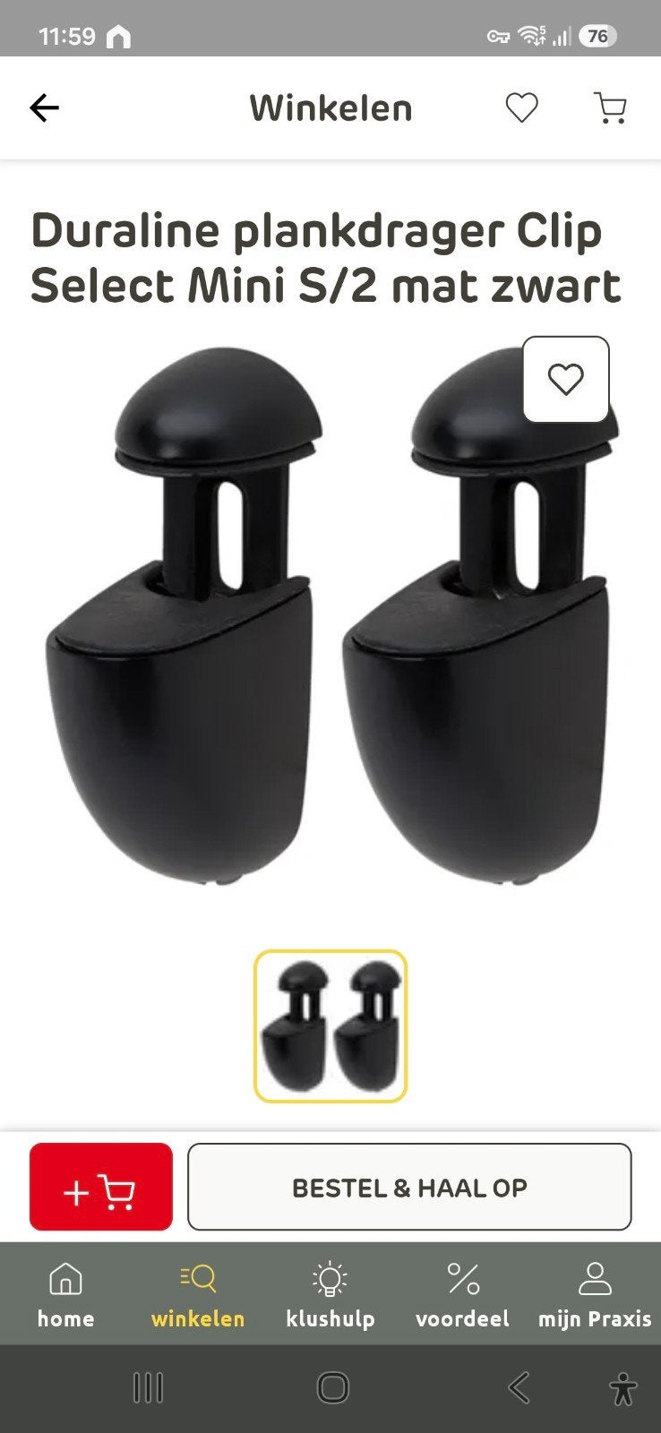 6x Duraline Clip Select Mini S/2 plankdragers mat zwart, Ophalen of Verzenden, Gebruikt