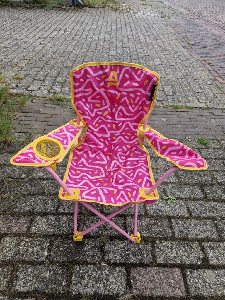 Kinder campingstoel - Roze met geel patroon, Ophalen, Zo goed als nieuw, Campingstoel