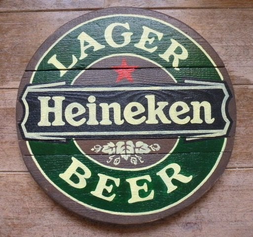 Handgeschilderd pub bord / Heineken bier / mancave / Iers, Ophalen of Verzenden, Nieuw, Reclamebord, Plaat of Schild, Heineken