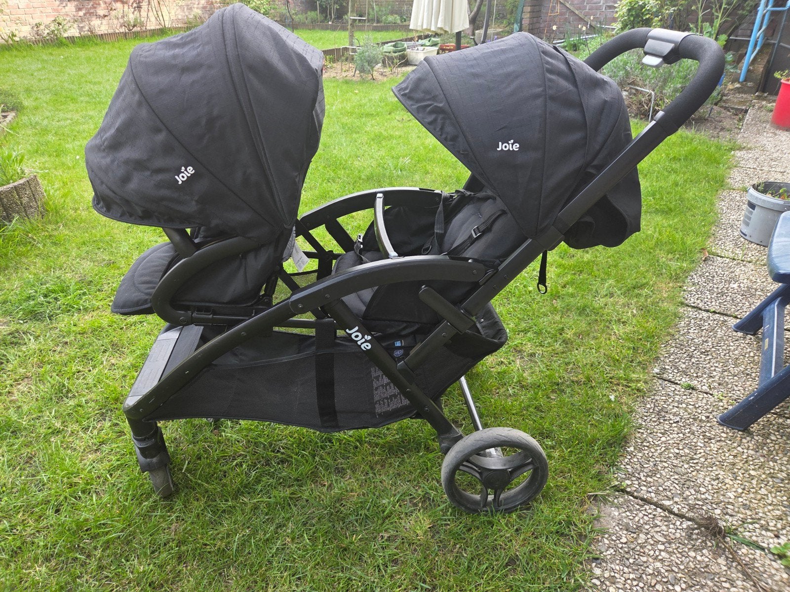 Joie Duo Dubbele Kinderwagen met Regenhoes - Zwart, Duowagen, Zo goed als nieuw, Ophalen, Kinderwagen