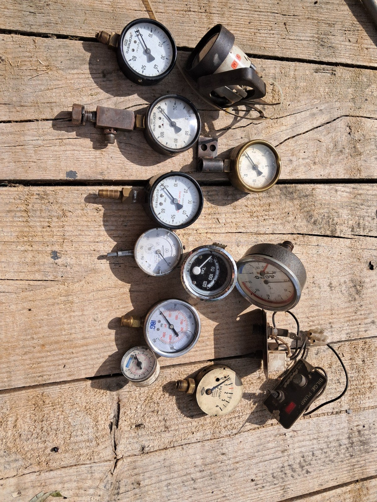 Partij antieke manometers / industriële drukmeters (Econosto, Ophalen of Verzenden