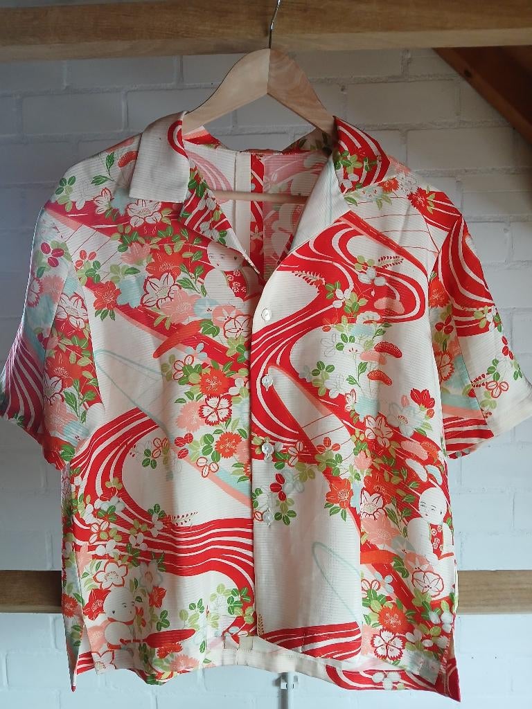 Handgemaakte Japanse Zomer kimono Blouse Rood, Antiek en Kunst, Antiek | Kleding en Accessoires, Ophalen of Verzenden