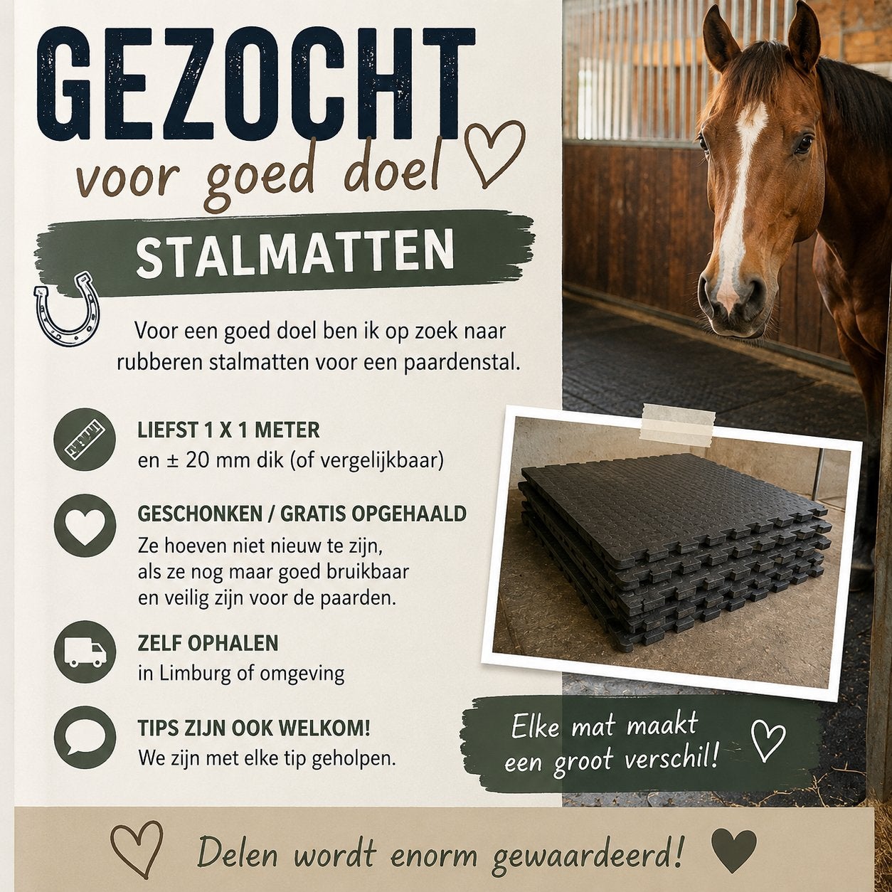 GEZOCHT VOOR GOED DOEL ️ – STALMATTEN, Vacatures