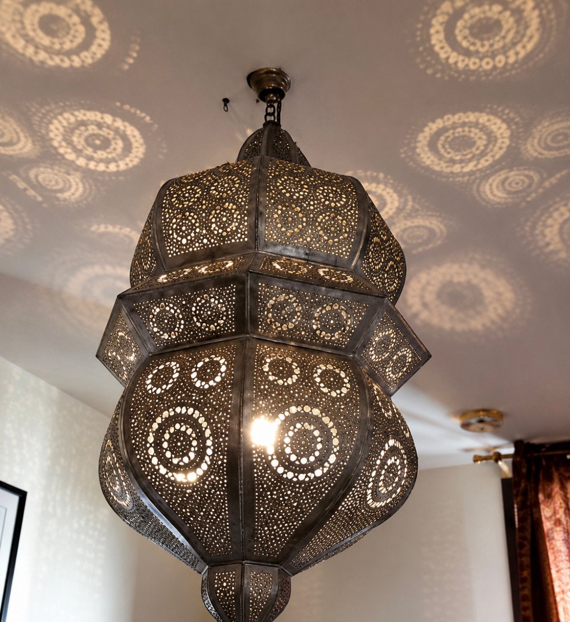 Grote Oosterse / Marokkaanse Filigrain Hanglamp, Ophalen, Metaal
