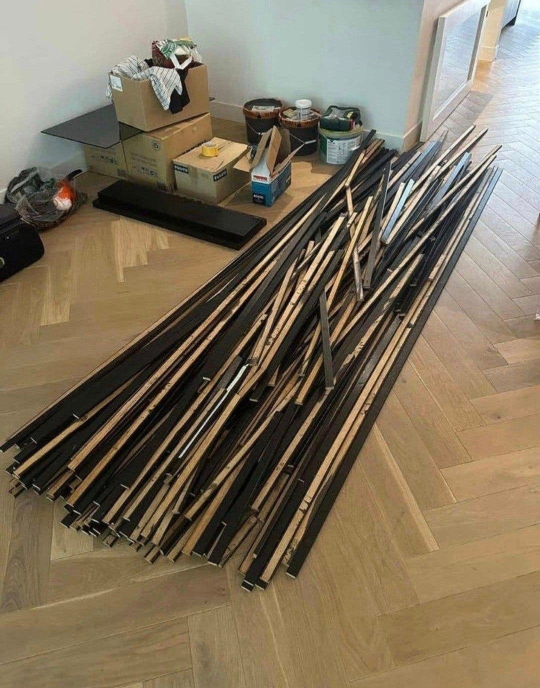 Wand/houtpanelen (ca. 80 stuks) - diverse lengtes, Doe-het-zelf en Verbouw, Ophalen, Gebruikt, Minder dan 25 mm, 250 tot 300 cm