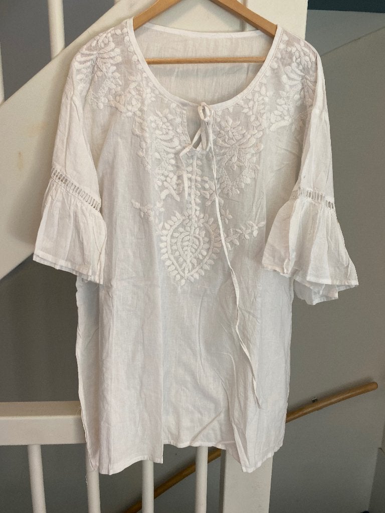 WIT KATOEN DESIGN TUNIEK, MAAT: XL, Kleding | Dames, Blouses en Tunieken, Ophalen of Verzenden, Zo goed als nieuw, Maat 46/48 (XL) of groter