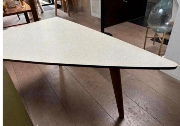 Vintage bovenkamp salontafel driehoek jaren 50, Ophalen, 100 tot 150 cm, ., 50 tot 100 cm