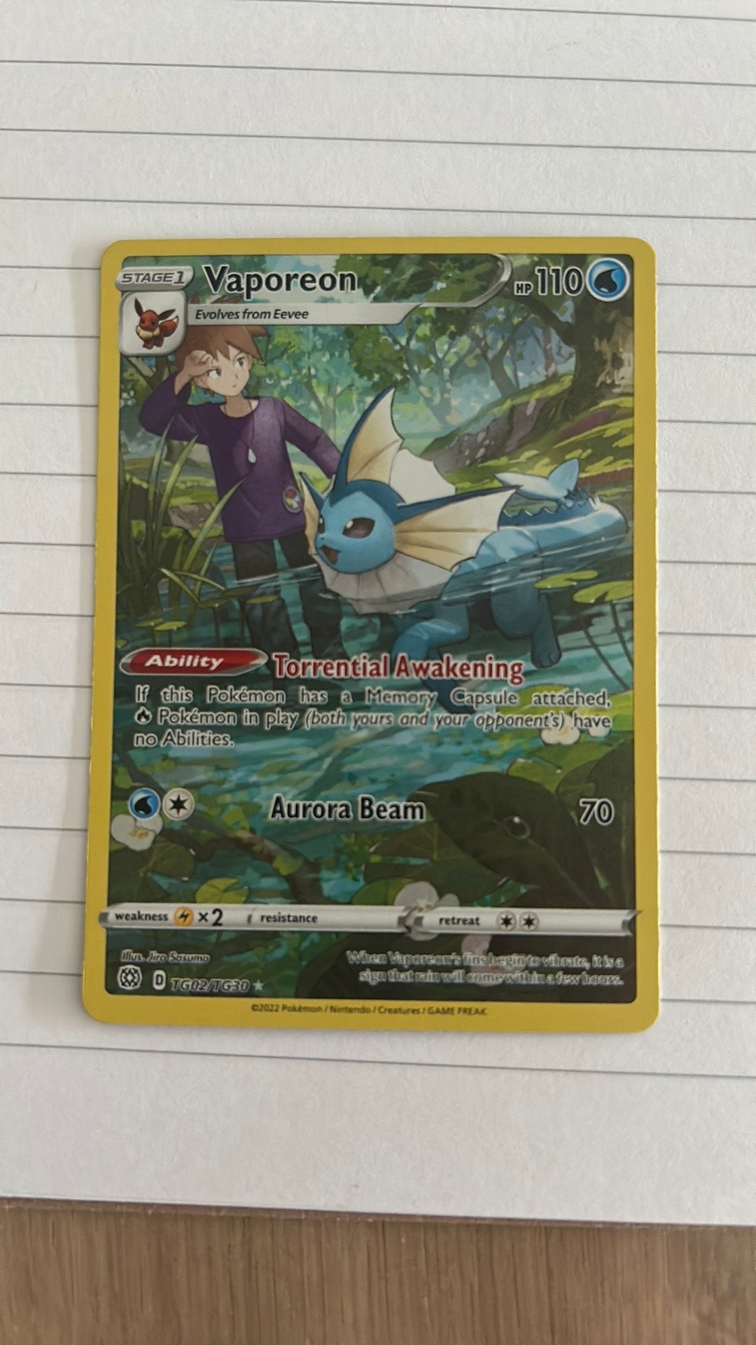 Pokemon kaart vaporeon tg02, Ophalen of Verzenden, Zo goed als nieuw, Losse kaart