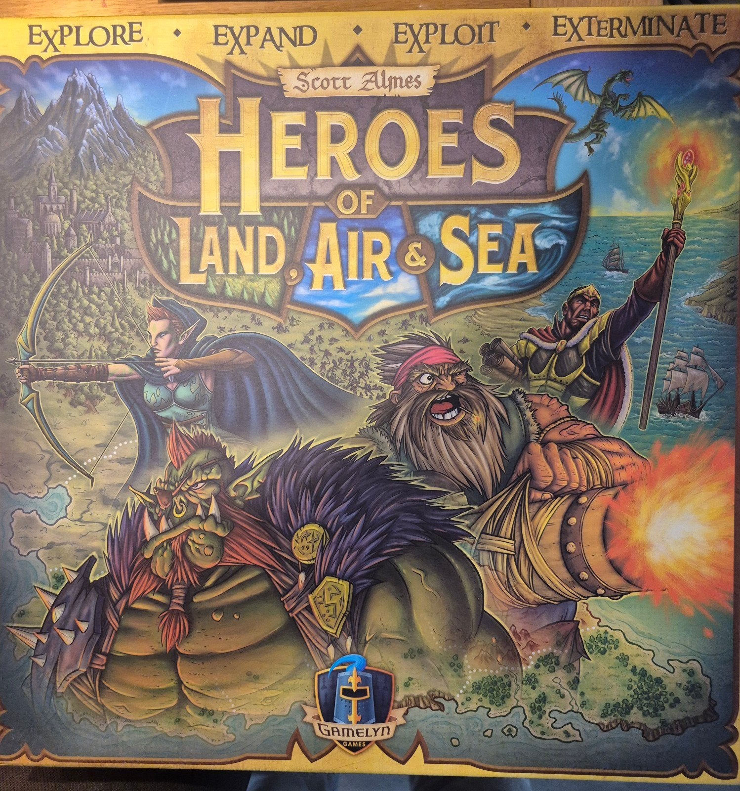 Heroes of Land, Air & Sea Kickstarter+Expansion+Playmat, Drie of vier spelers, Ophalen, Zo goed als nieuw, Gamelyn Games