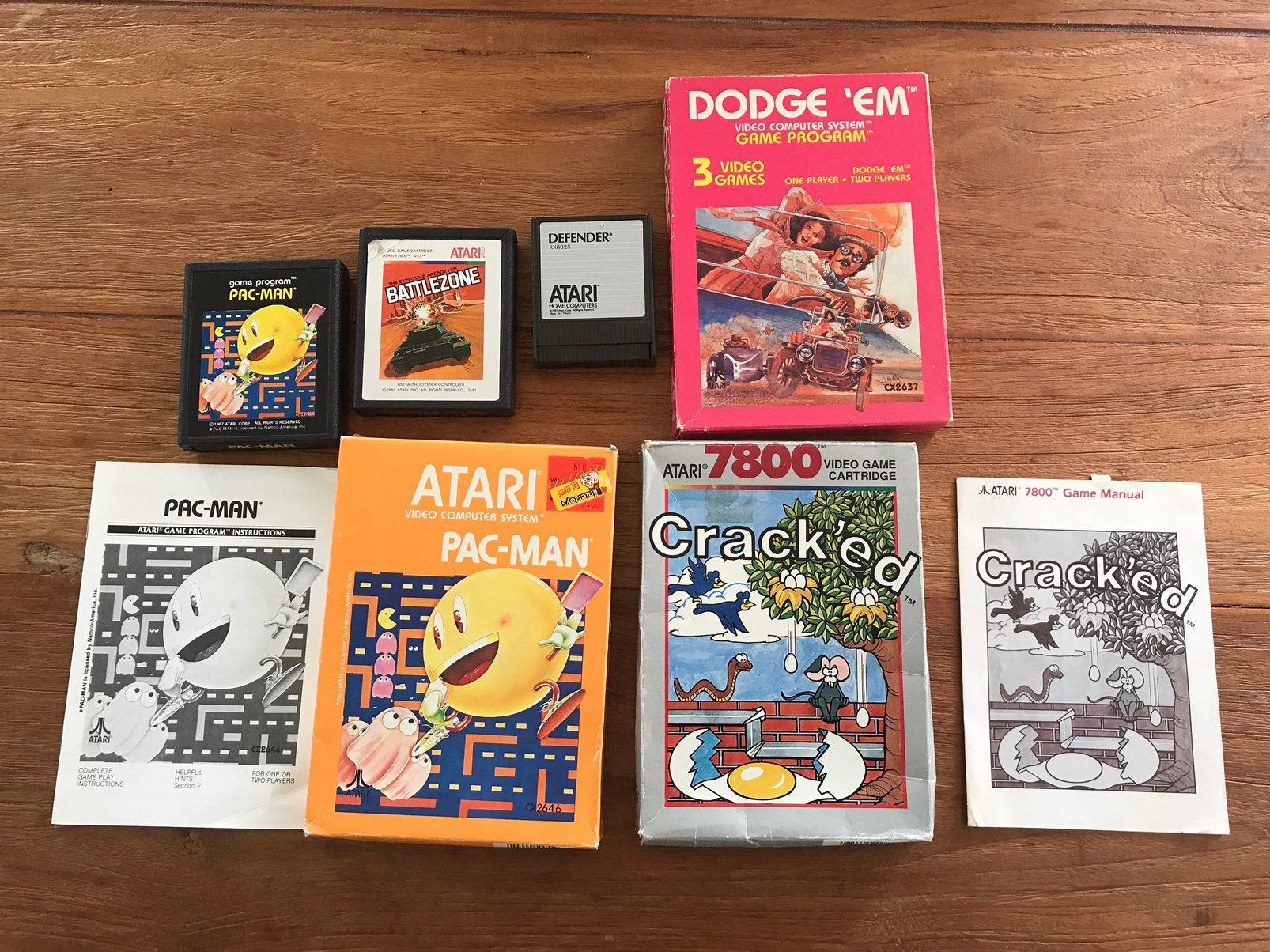 Atari 2600/7800 games: Pac-Man, Battlezone, Dodge 'Em, Crack, Spelcomputers en Games, Ophalen of Verzenden, Gebruikt, Atari 2600