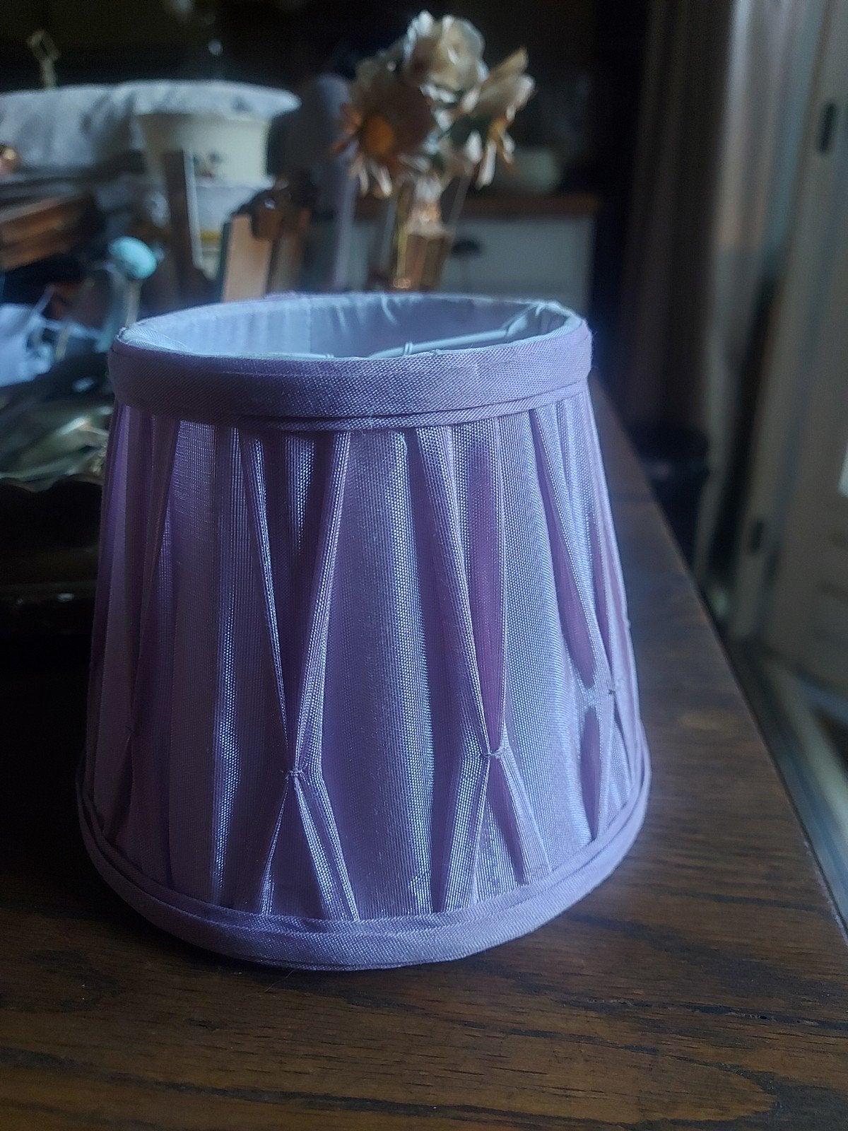 Mooi Brocante lila kleurig klem lampenkapje, Ophalen of Verzenden
