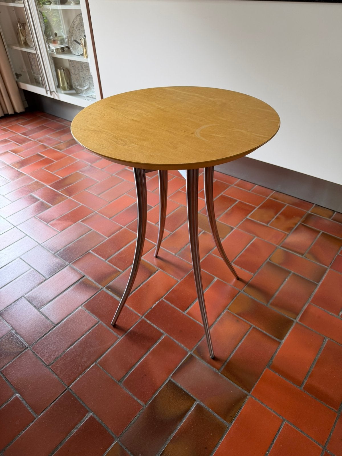 Bijzettafel chroom en beuken - Elegant en Modern, Ophalen, Minder dan 55 cm, Gebruikt, Rond