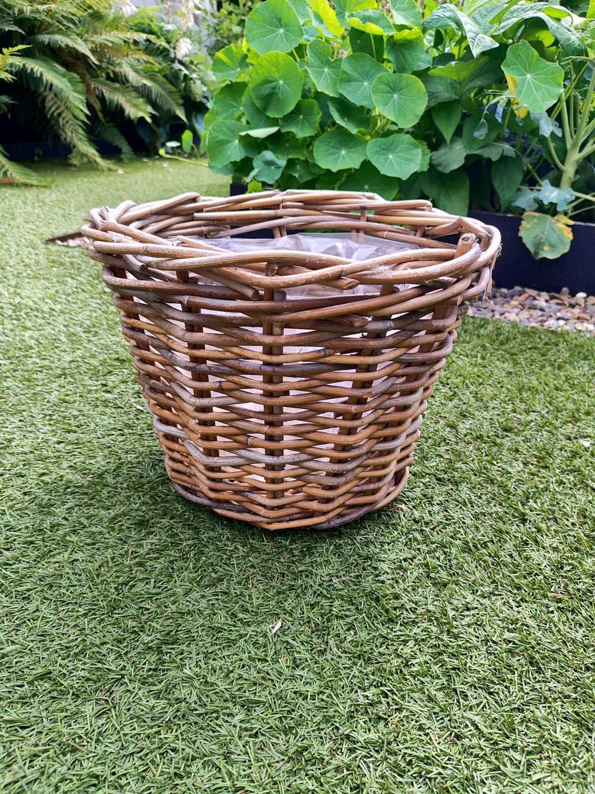 Rotan bloempot met plastic binnenvoering 30cm, Tuin en Terras, Bloempotten, Ophalen, Overige materialen, Rond, Minder dan 40 cm