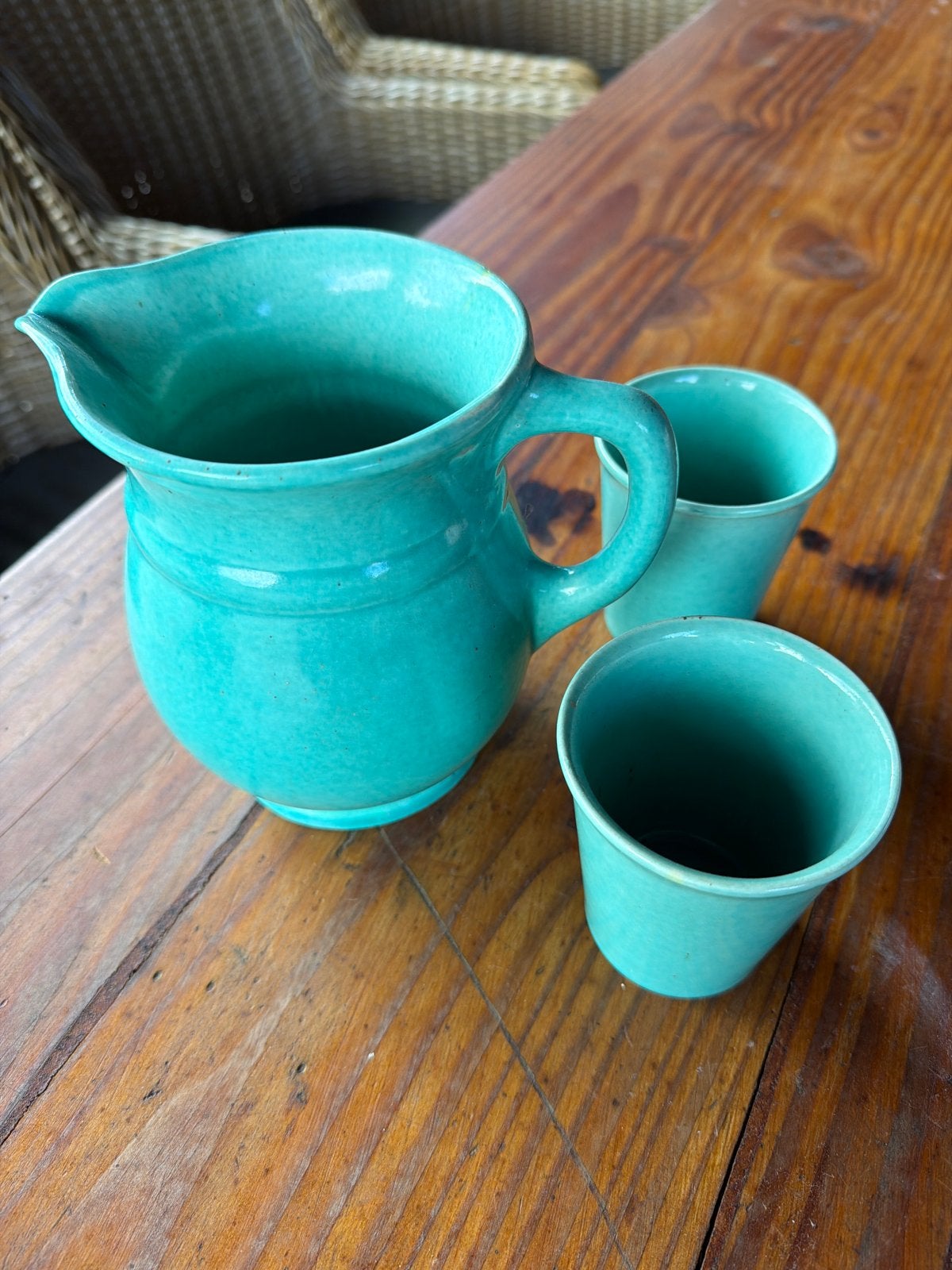 Vintage Erica Melkkan met 2 Bekers - Turquoise Keramiek, Antiek en Kunst, Ophalen of Verzenden