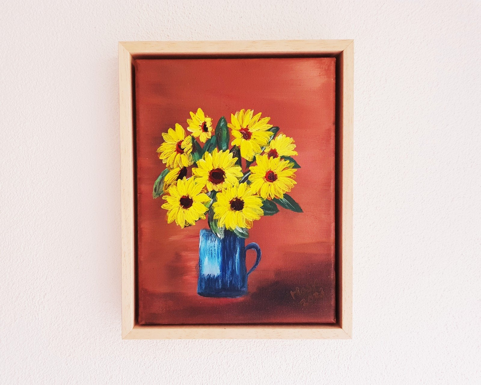 Schilderij ZONNENBLOEMEN in lijst, Huis en Inrichting, Woonaccessoires | Schilderijen, Tekeningen en Foto's, Verzenden, Minder dan 50 cm