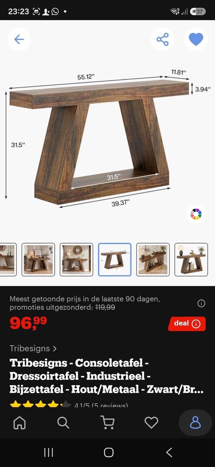 sidetable, Ophalen, Nieuw, 25 tot 50 cm, Rechthoekig