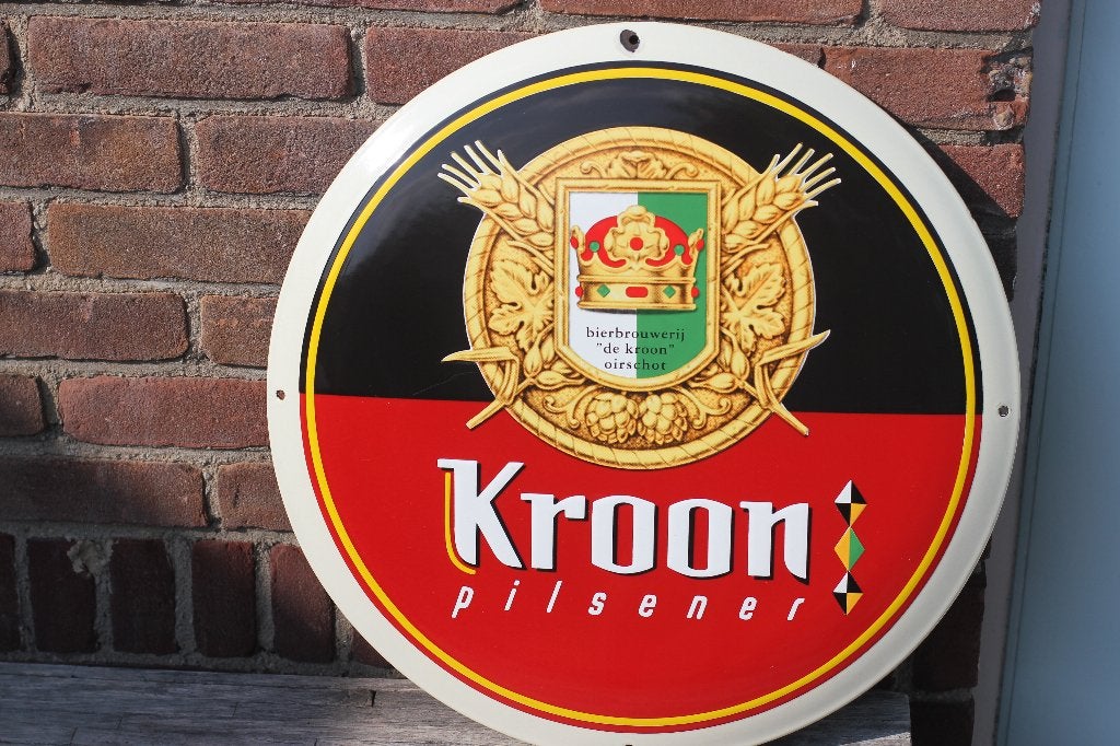 emaille bord lichtgebold KROON PILSENER zwaar bord, Ophalen of Verzenden