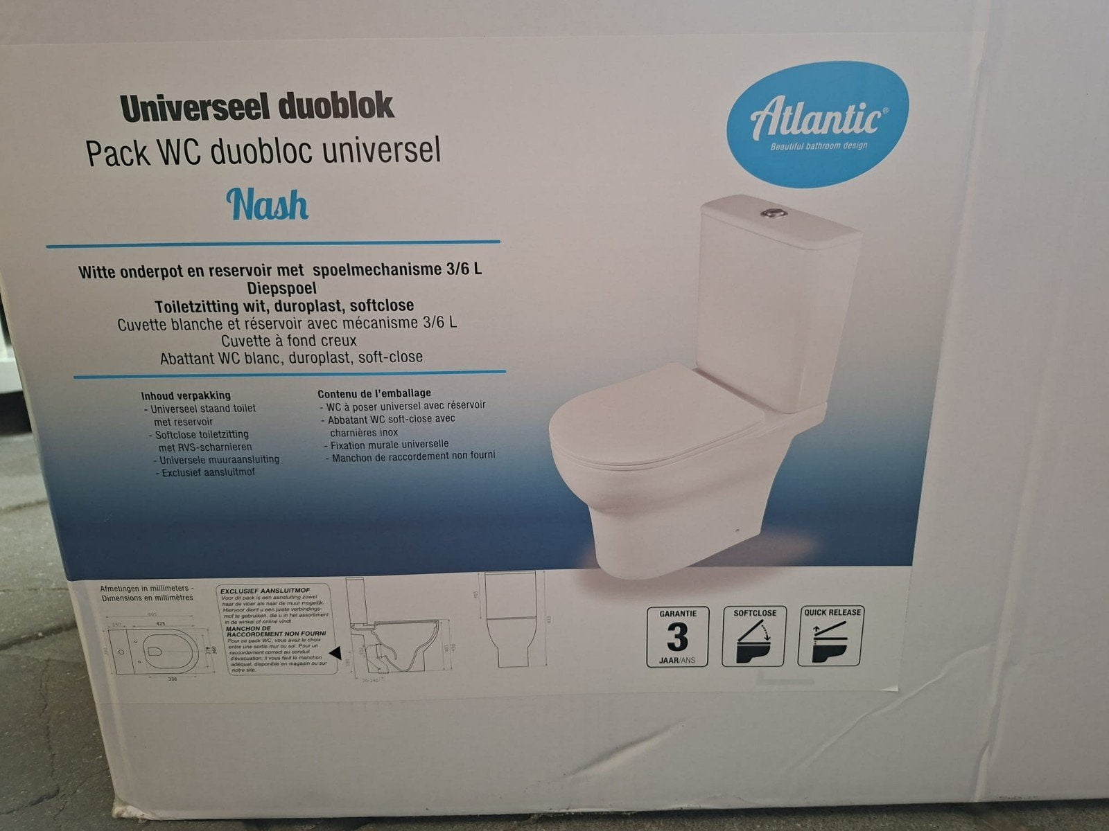 Wc Atlantic duoblok toilet Nash wit D-vorm nieuw, Doe-het-zelf en Verbouw, Ophalen, Nieuw, Toilet