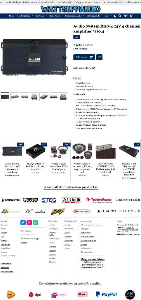 Audio System R110-4 24V 4 kanaals versterker / Vrachtwagen, Info@optimount.nl, Nieuw, Ophalen of Verzenden, Anholtseweg 48A 7091 HB DINXPERLO