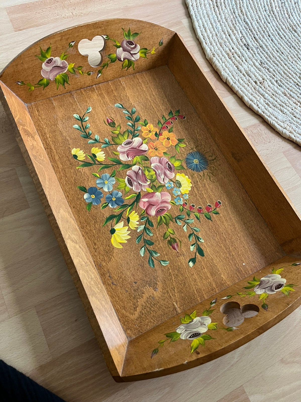 Vintage dienblad handbeschilderd, Ophalen of Verzenden, Zo goed als nieuw, Rechthoekig, Hout