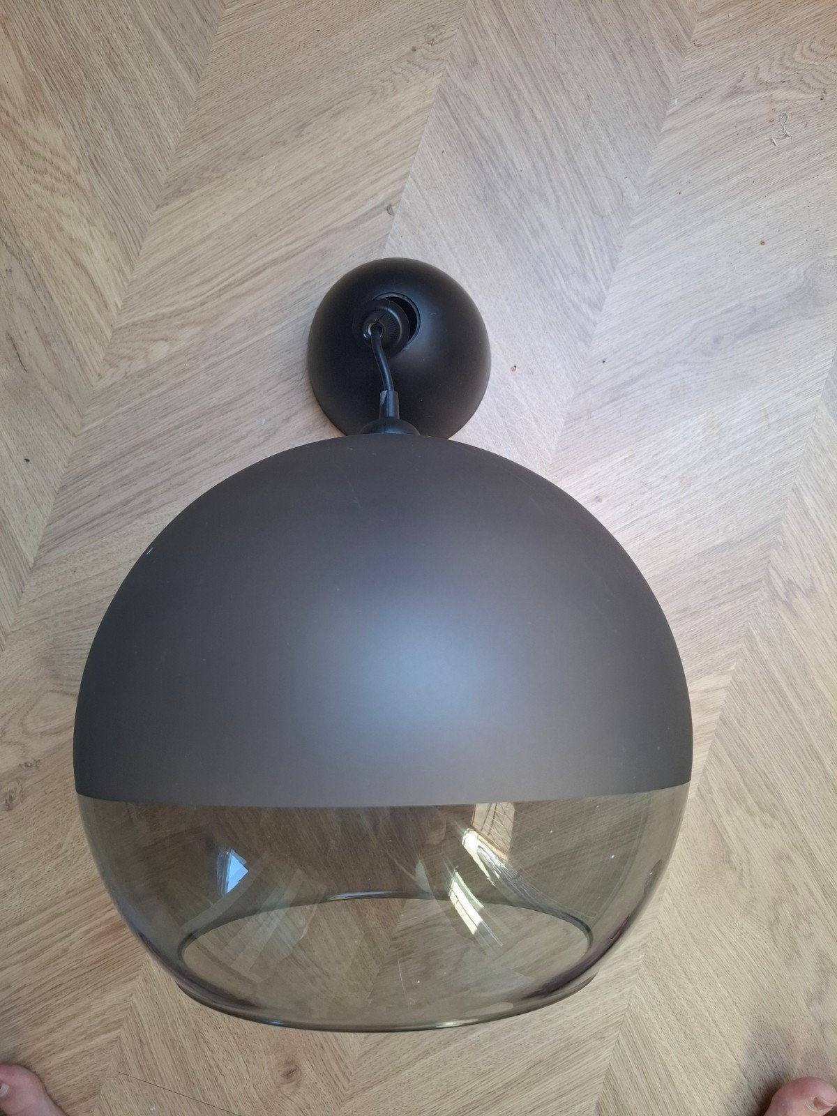 Glazen lampenkap met ophangsysteem en gratis lamp, Ophalen, Zo goed als nieuw, Glas, E27 (groot)