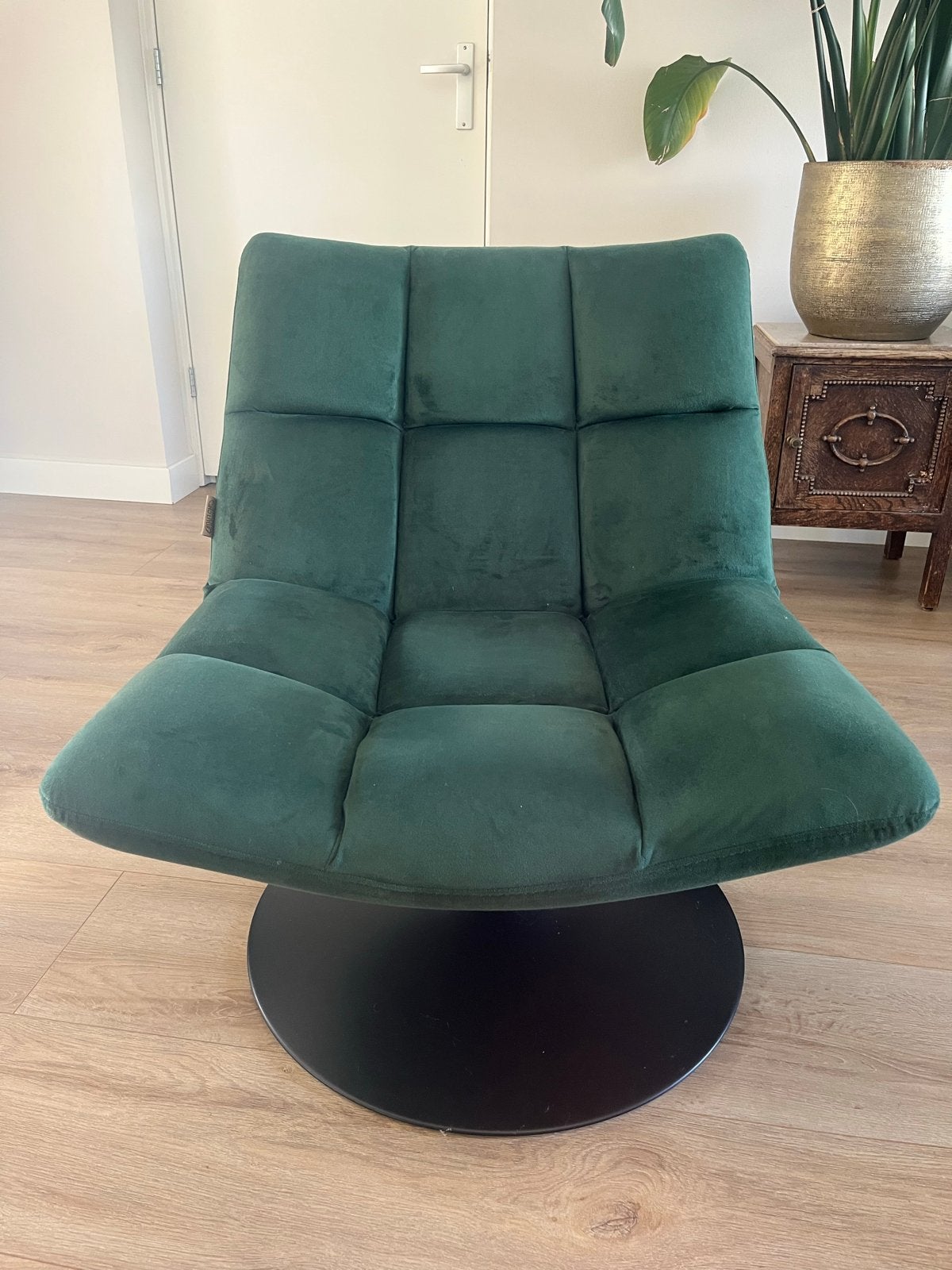 Dutch Bone Groene fluwelen fauteuil met draaivoet, Huis en Inrichting, Fauteuils, Ophalen, 75 tot 100 cm, Zo goed als nieuw, Stof