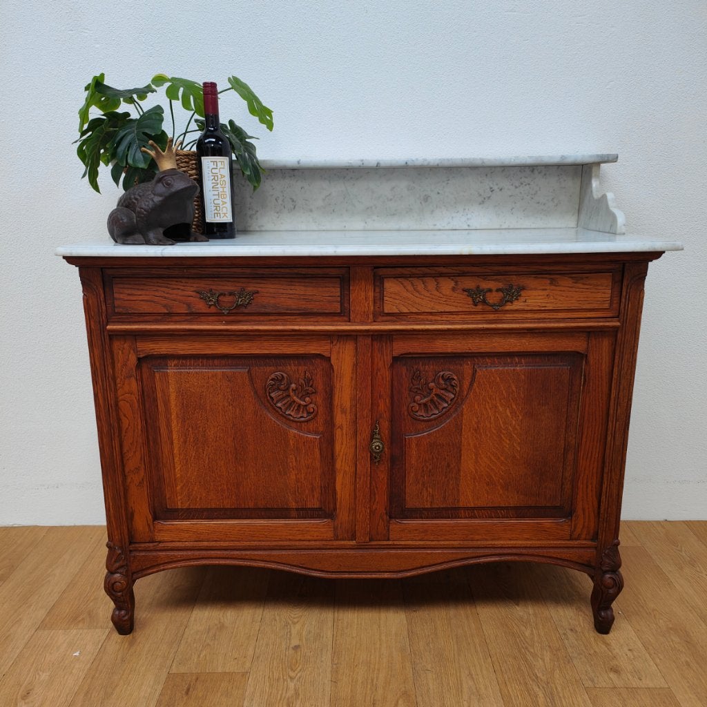 Vintage Antiek dressoir commode ladekast met marmer blad 105, Valkenswaard, Gebruikt, 100 tot 150 cm, Info@flashbackfurniture.nl