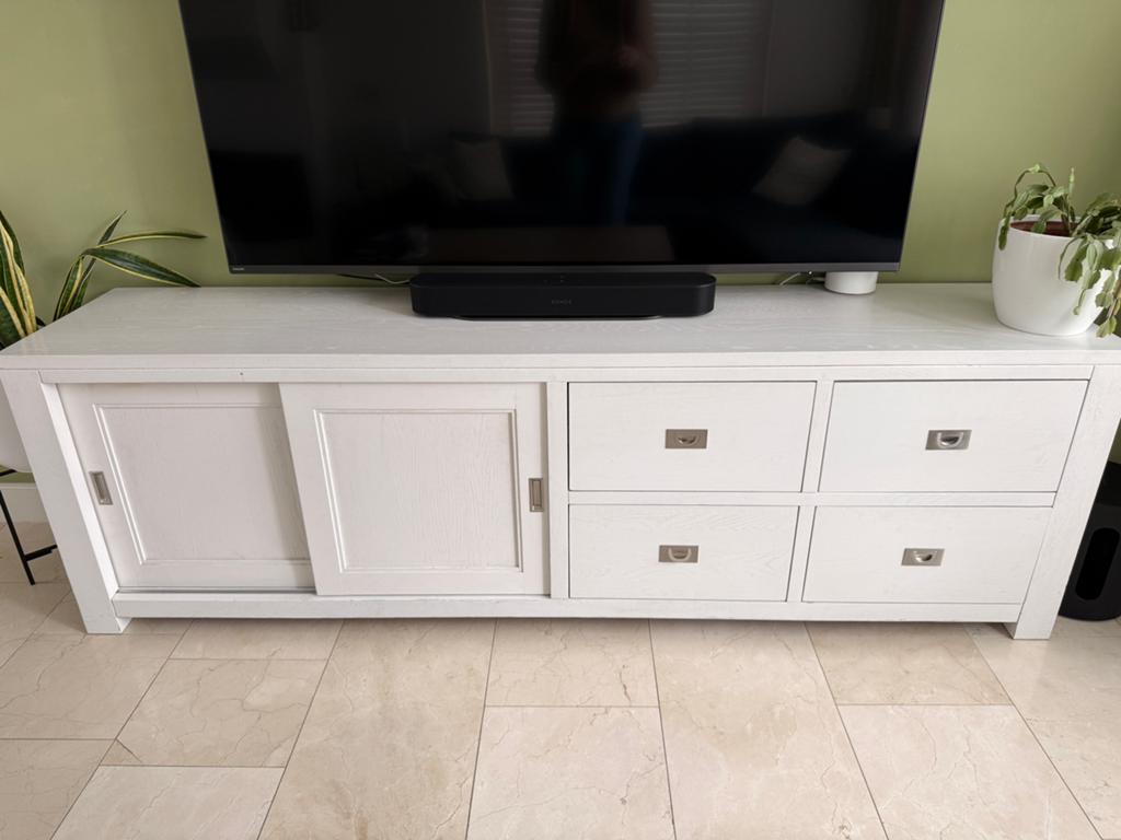 Wit tv-meubel / dressoir – 215 cm, Ophalen, Gebruikt, Landelijk, 200 cm of meer