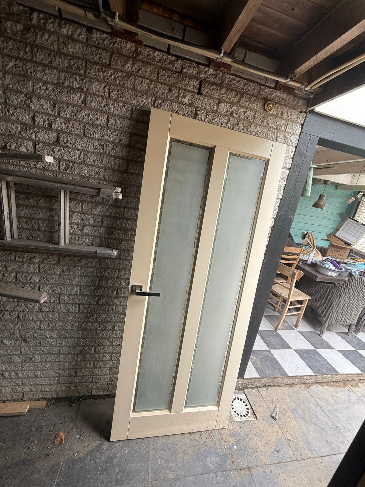 Gratis stompen binnendeur met matglas panelen, Doe-het-zelf en Verbouw, Deuren en Horren, Ophalen, Gebruikt, 80 tot 100 cm, Binnendeur