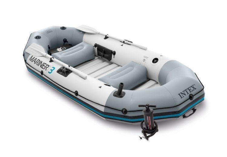 Intex Mariner 3 met biminitop en transom mount - 1x gebruikt, Zo goed als nieuw, Peddels, Overige materialen, Ophalen