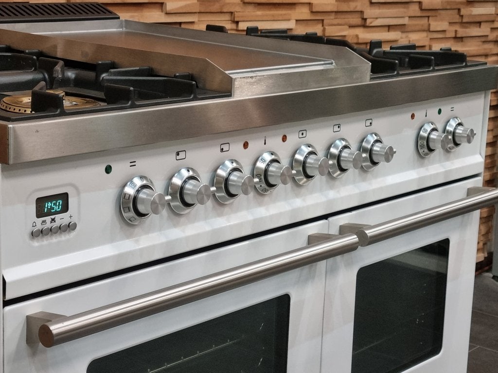 🔥Luxe Fornuis Boretti 100cm wit + rvs 5 pits frytop 2ovens, Witgoed en Apparatuur, Fornuizen, Niet ingevuld, 60 cm of meer, Niet ingevuld