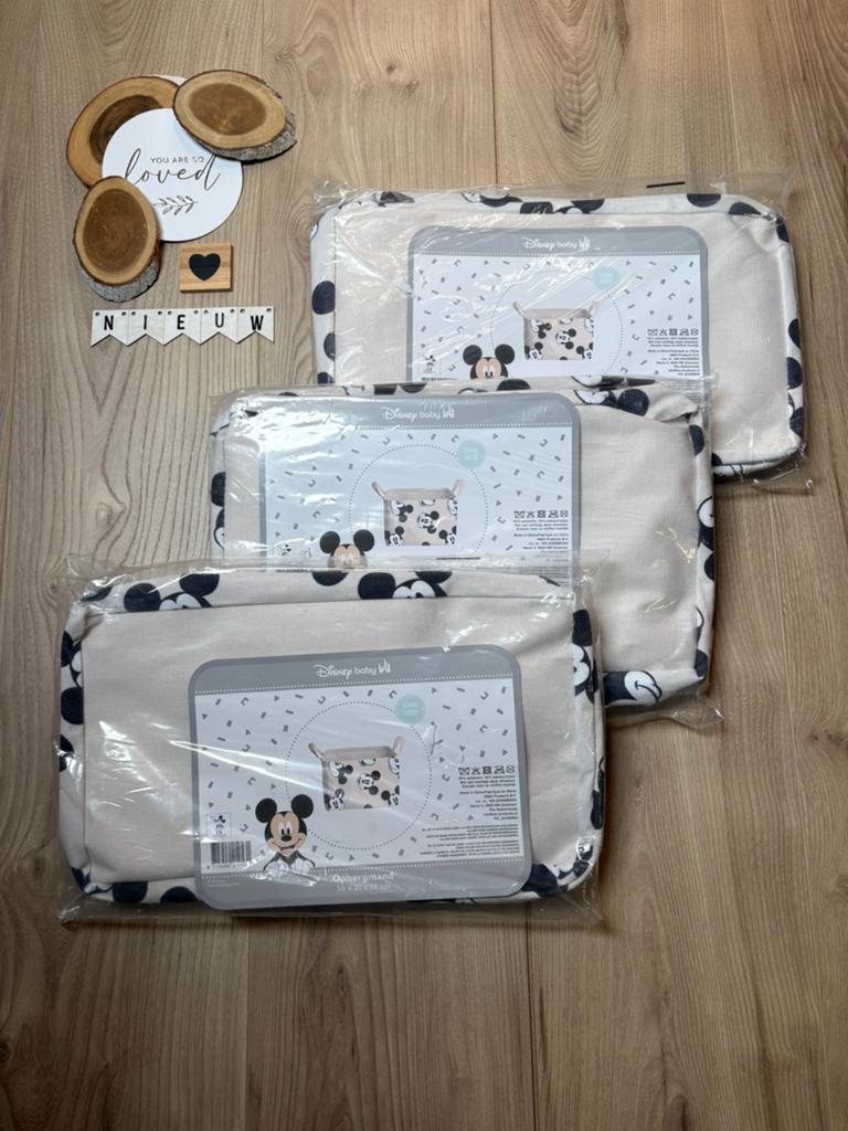 Mickey mouse 3x stoffen opberg manden 36x21x18 cm crème, Ophalen of Verzenden, Nieuw, Overige typen