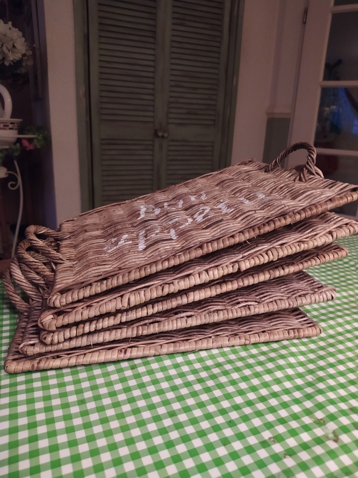 Rotan dienbladen met 'Bon Appetit' opdruk (set van 5), Ophalen of Verzenden