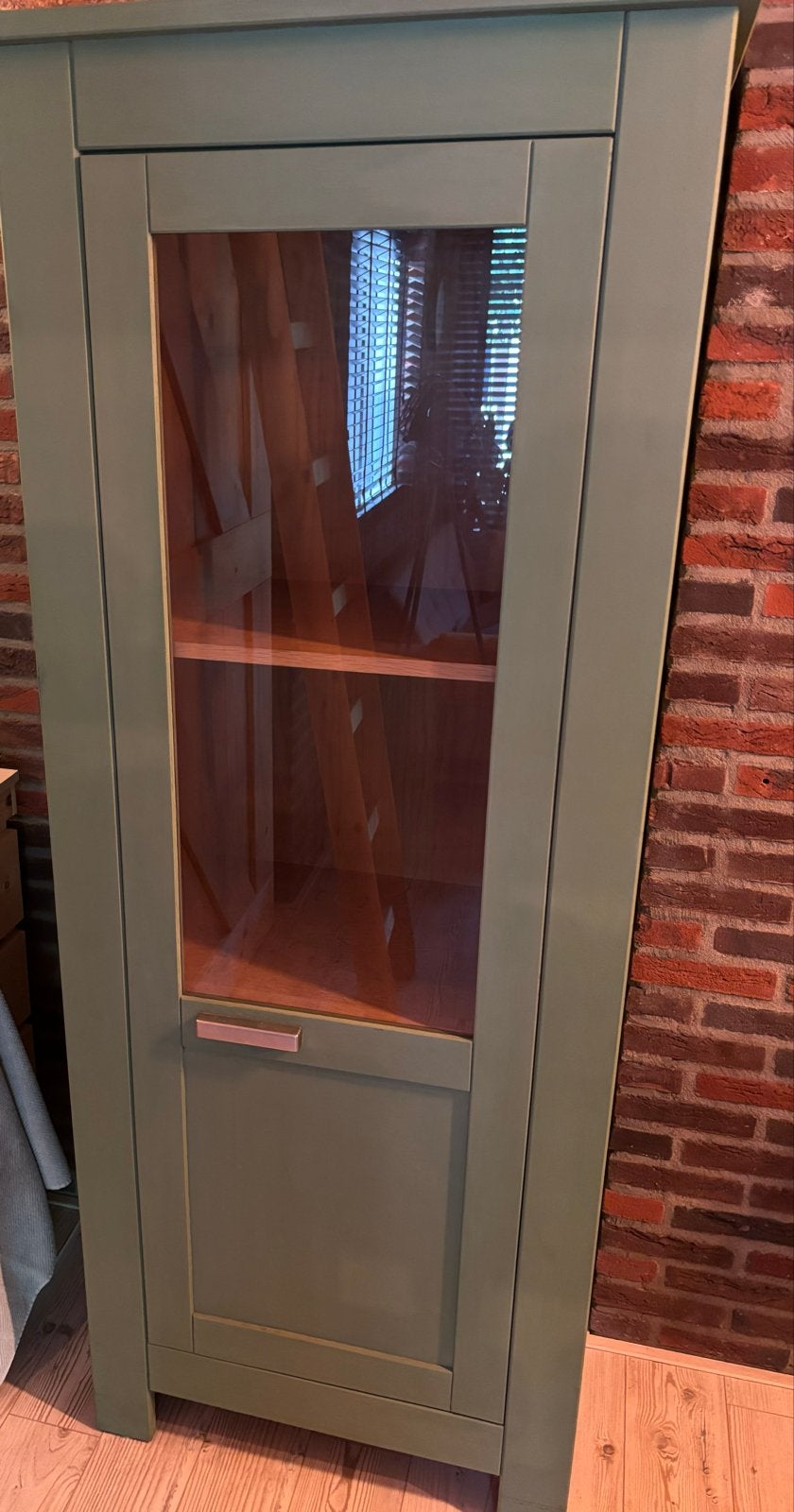 Groene vitrinekast met glazen deur, Ophalen, 50 tot 100 cm, 150 tot 200 cm, 25 tot 50 cm